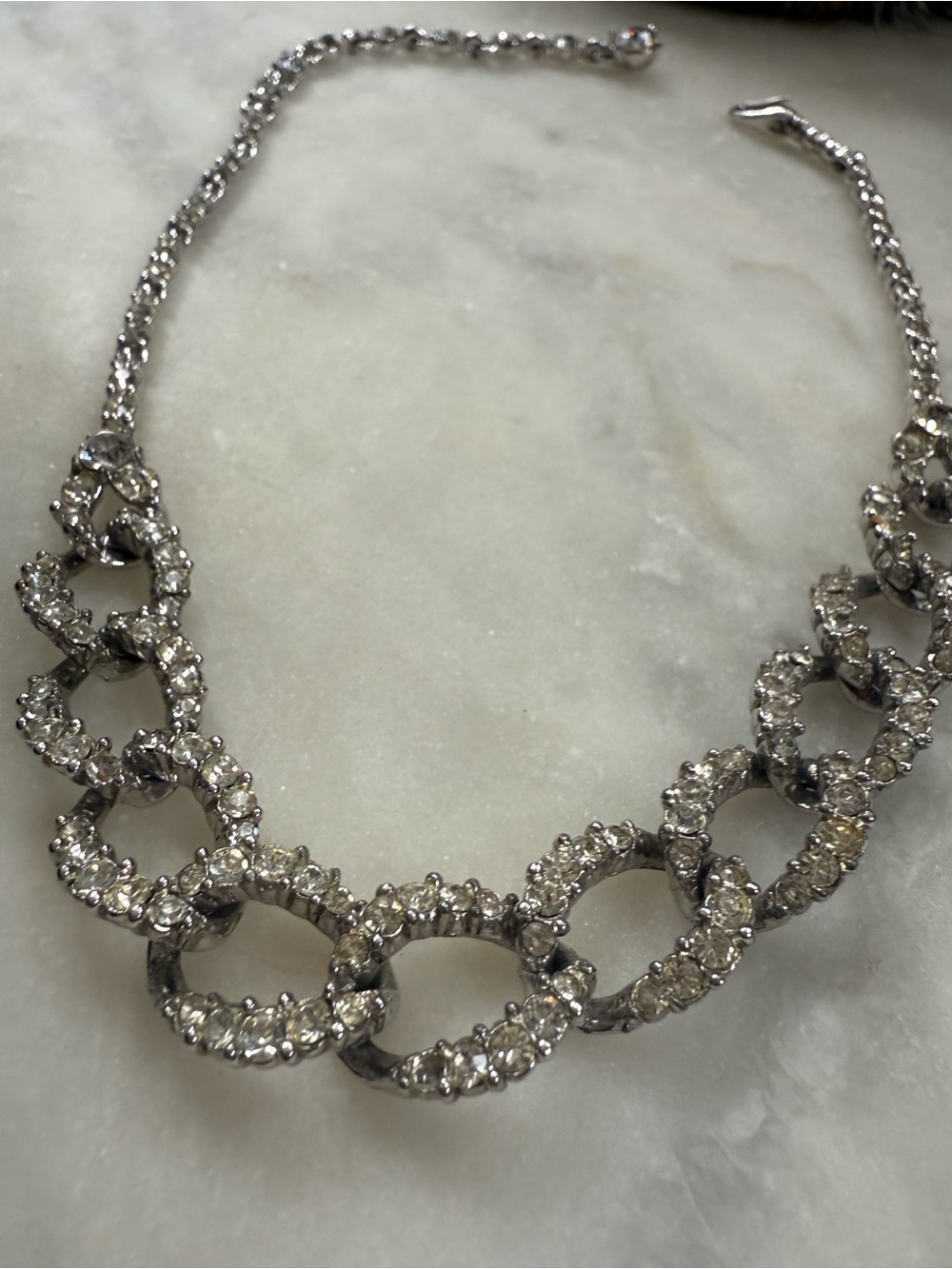 Vintage Signed Bogoff Silver-Tone Mixed Link Chain Rhinestone Pave Necklace